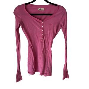 Hollister Vintage Y2k Extra Small Pink Long Sleeve Henley Stretch Button Up Top‎
